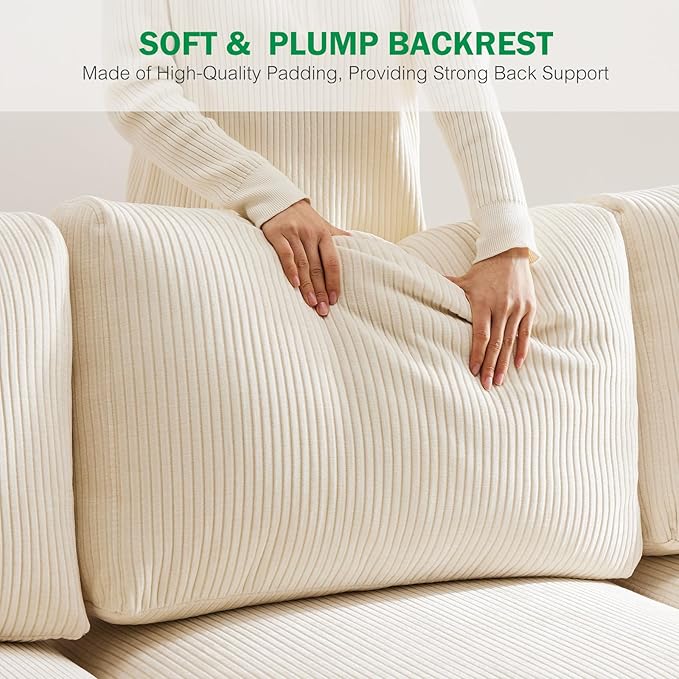 38.5 Oversized Accent Chair with Storage Ivory Corduroy Set of 2, Single Modern Accent Sofa with Arms Chair for Apartment Living Room (21" Deep Seat)