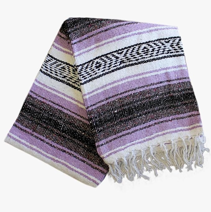 Del Mex Classic Mexican Blanket, Large Authentic Woven Falsa Throw (70"x50"), Artisan Southwest Décor for Beach, Yoga, Outdoors (Lavender)