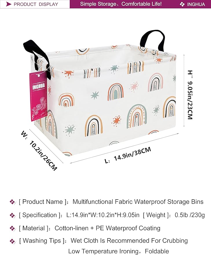 Rectangular Storage Basket Fabric Organizer Bin for Toys,Books,Clothes,Gifts,Pets-Perfect for Home,Office,Nursery,Dorm,Shelf(Rec-Star Rainbow )