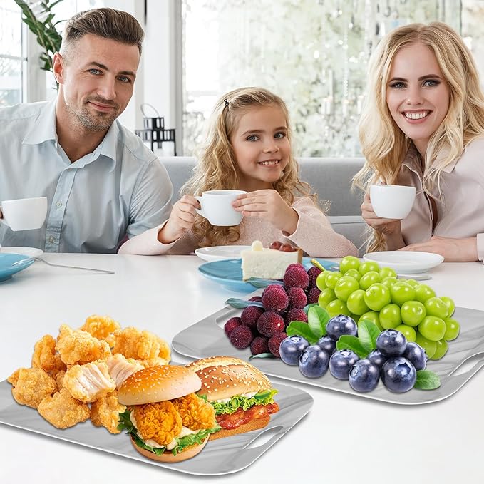 gisgfim 2Pcs Marble Serving Trays with Handles 16 x 11 Inch Large Melamine Tray Rectangular White Marble Serving Platter Grey Tray Melamine Dishes for Serving Food Outdoor Dinner Dessert Plates Party