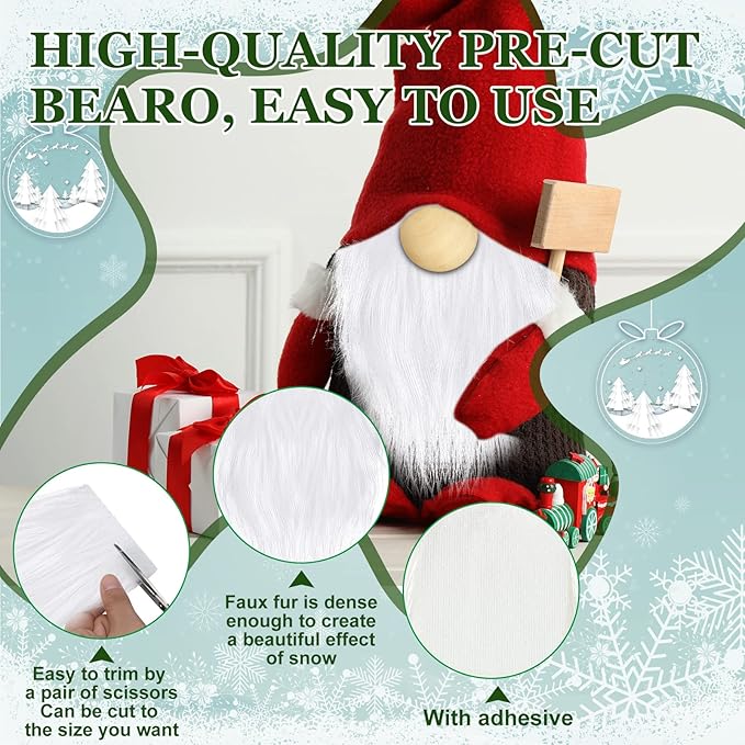 60 Pcs Gnomes Beard Sets Faux Fur Pre Cut Gnomes Beard Foam Cone Foam Handmade Wood Balls for Halloween Christmas Day Crafts(White)