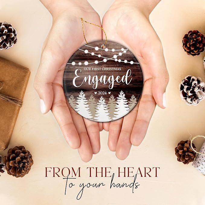 Engagement Gifts for Couples - Our First Christmas Engaged 2024, 1st Christmas Ornament, Wedding Ornaments for Bride, Newlywed, Bridal Shower Gift - Newlywed Keepsake Ornament
