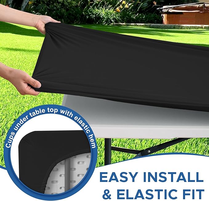 4ft Stretch Table Cover Fitted-6 Pack Black Spandex Table Cloths with Elastic-Stretchy Folding Table Cloths 4ft for Outdoor Picnic Camping Dining Room Patio Kitchen Banquet Party Craft Show