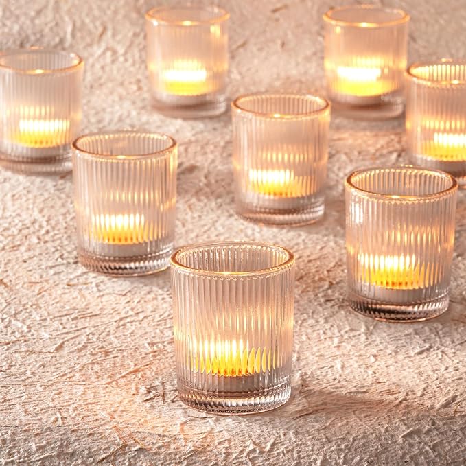 Homemory 24 Pcs Glass Votive Candle Holders, Clear Tealight Candle Holder, Vintage Candle Holders Bulk for Table Centerpieces, Christmas, Baby Shower, Birthday, Wedding
