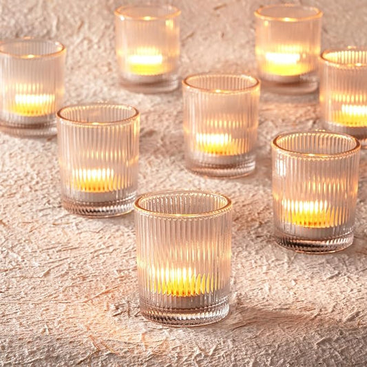 Homemory 24 Pcs Glass Votive Candle Holders, Clear Tealight Candle Holder, Vintage Candle Holders Bulk for Table Centerpieces, Christmas, Baby Shower, Birthday, Wedding