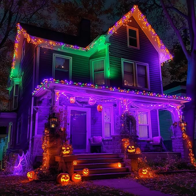 Dazzle Bright Purple Orange and Green Halloween Lights, 40FT 200 Count Mini String Lights, Waterproof Halloween Decorations for Outdoor Indoor Patio Home Party Garden Yard Decor