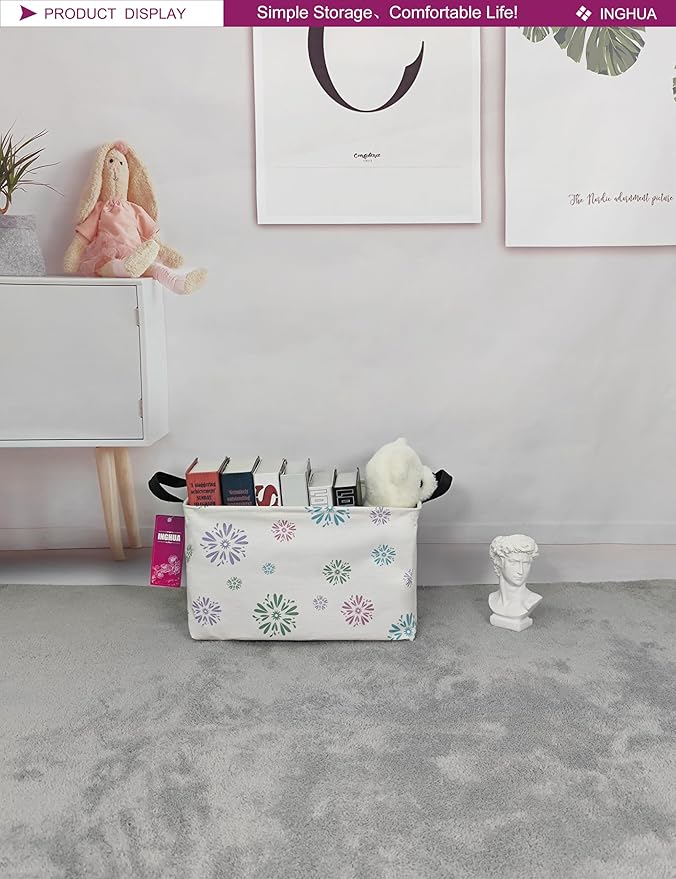 Rectangular Storage Basket Fabric Organizer Bin for Toys,Books,Clothes,Gifts,Pets-Perfect for Home,Office,Nursery,Dorm,Shelf(Rec-Colorful fireworks)