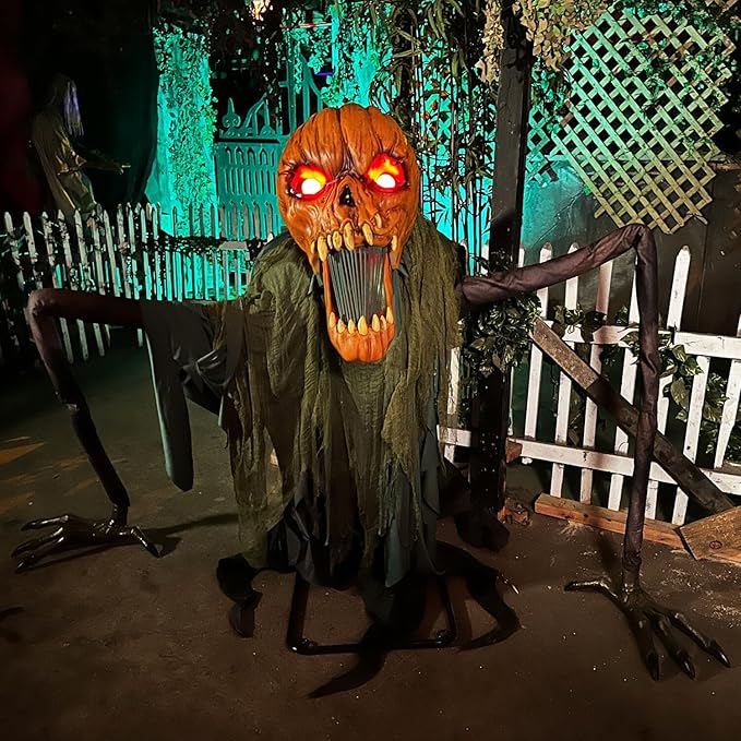 Haunted Hill Farm 7.3-Ft Groundbreaking Jack by Tekky, Halloween Animatronic, Spooky House Wall Decoration, Creepy Indoor & Covered Outdoor Party Decor, Motion-Activated Lights & Sound, Life-Size