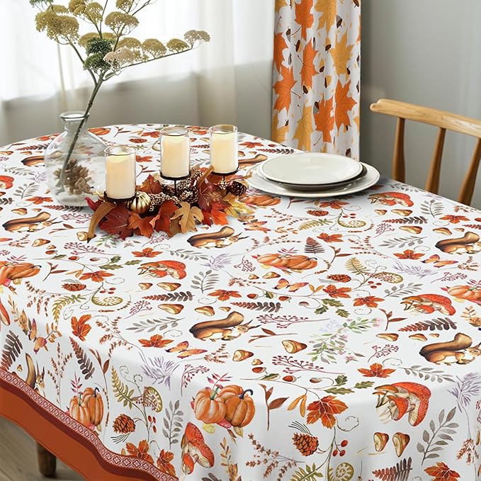 Fall Pumpkin Tablecloth Autumn Thanksgiving Table Cloth, Waterproof Fall Harvest Table Cover for Fall Harvest Party Decoration-54 x72