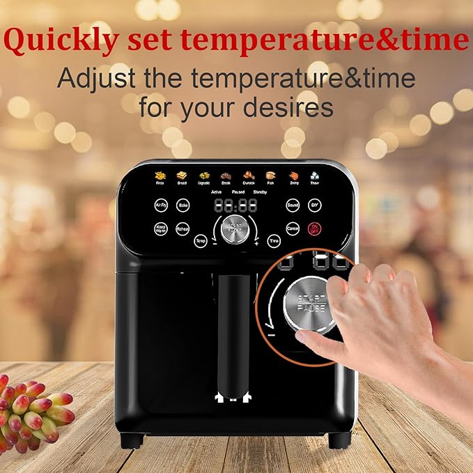 6QT Air Fryer Oven with LED Digital Touchscreen, 12 Preset Cooking Functions Air fryers, Bake, Reheat, Keep Warm, Nonstick and Dishwasher-Safe Basket, Stainless Steel/Black