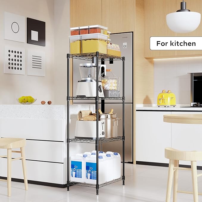 4 Tiers Shelf Metal Storage Shelves Wire Rack Closet Organizers with Wheel for Garage Kitchen Bathroom Laundry Black 11.8" D x 17.7" W x 41.9" H