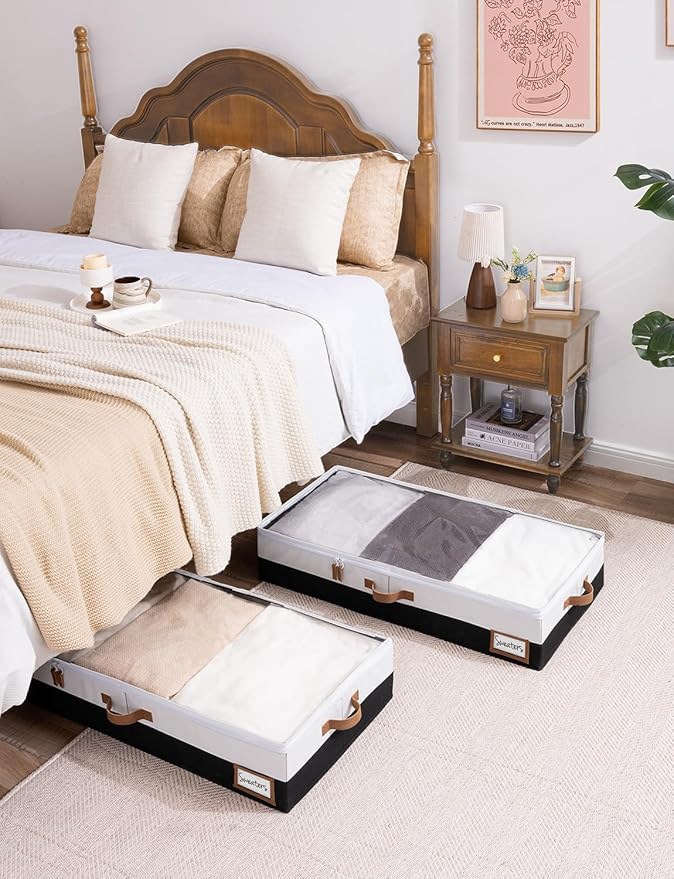 StorageWorks Large Under Bed Storage Containers with Handles and Label Holder, 2 Pack Ultra-thick Fabric Underbed Bins, Closet Organizer for Clothes, Blankets, Sweater