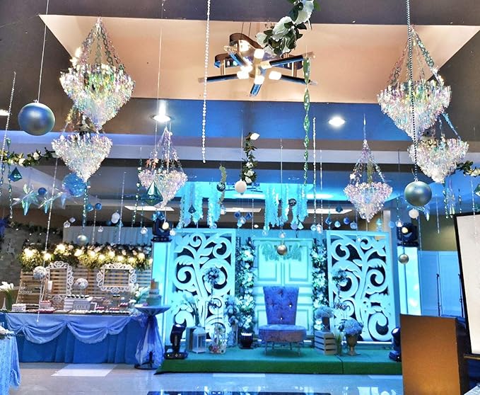 Hanging Decorations Iridescent Chandelier Shaped Foil Ceiling Hanging Ornament for Bridal Shower Wedding Birthday Frozen Theme Party Fairy Princess Rainbow Show Decoration