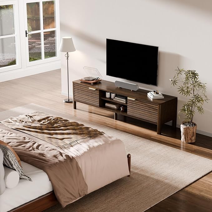 TV Stand for Living Room - up to 65 Inch TVs Mid Century Modern Entertainment Center with Storage and Adjustable Shelves, Media Console Table Walnut 59"