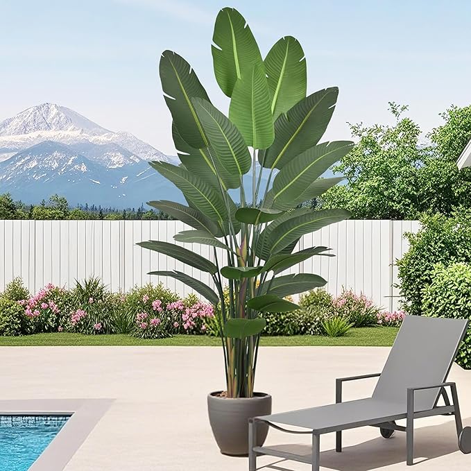 Artificial Bird of Paradise Plant 9ft Tall Fake Silk Banana Leaf Tropical Trees with 25 Leaves Faux Floor Plant for Home Decor Indoor, 106 Inch