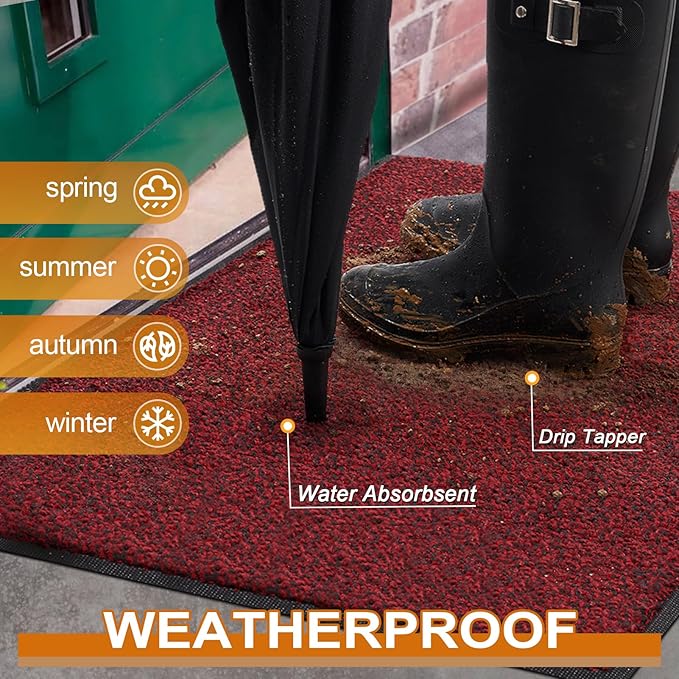 Mibao Front Door Mat, Dirt Trapper Welcome Mat for Outdoor Indoor, Non-Slip Waterproof Doormat, Durable Machine Washable Low Profile Entry Rug for Back Door Outside Patio Porch, 72" x 24", Red