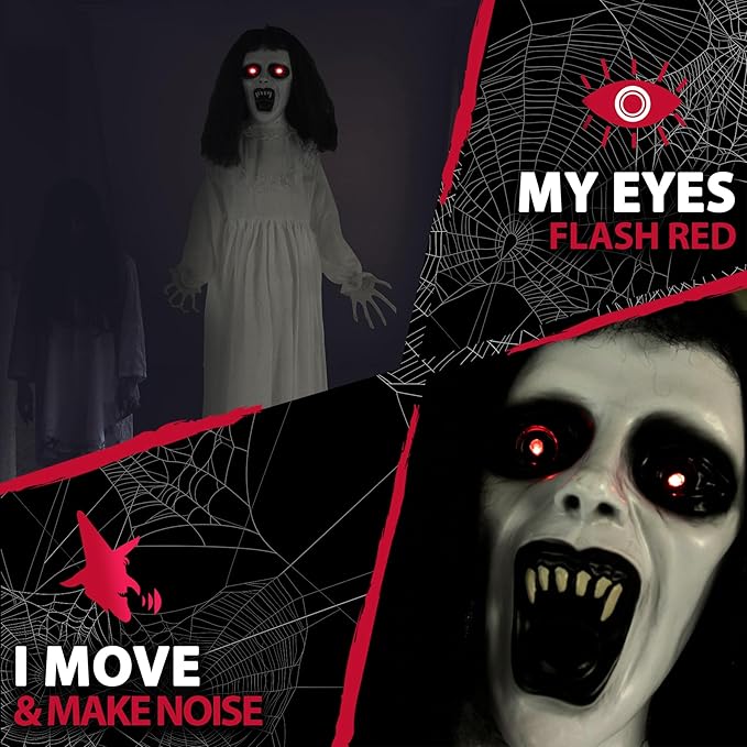 Haunted Hill Farm Life-Size Scary Demon Bride Halloween Animatronic with Touch Activated Lights and Sound, Battery Operated Indoor or Covered Outdoor Halloween Decorations for Home or Haunted House