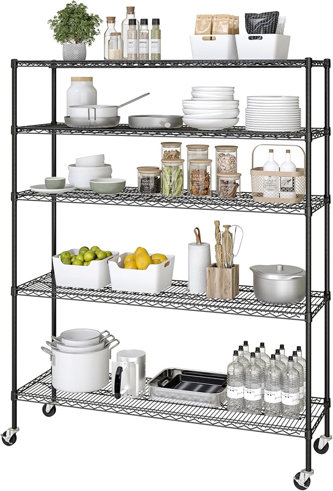 Seville Classics UltraDurable Heavy Duty NSF Solid Steel Wire Rack Storage Unit, Organizer for Garage, Warehouse, Office, Restaurant, Classroom, Kitchen, Black, 5-Tier Shelving, 60" W x 18" D