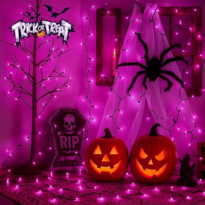 YOUNGAR Purple Halloween Lights, Clear Halloween Light Outdoor,13FT 50 UL Approved String Light with Black Wire,Incandescent Mini Waterproof Plug in for Indoor Tree Patio Garden Christmas Xmas Decor
