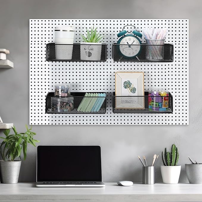 Tioncy 4 Pcs Magnetic Storage Bin Magnetic Locker Organizer for Pegboard Refrigerator Shelves Basket Container Wire Storage Holder for Kitchen Home Whiteboard(Black,10.6''l)