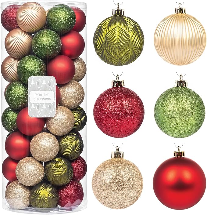 Every Day is Christmas Ornaments, Shatterproof Christmas Tree Ornament Set, Christmas Balls Decoration 50 Count (2.24"/57mm, Woodland)