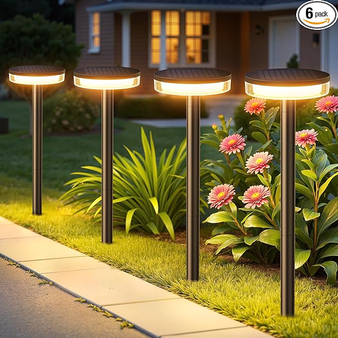 LETMY Solar Pathway Lights Outdoor, 6 Pack 2X Brighter Solar Lights Outdoor Waterproof, Taller Pathway Light with Larger Panel, Auto On/Off Up to 12Hrs Driveway Light for Yard Outside Patio Path Lawn