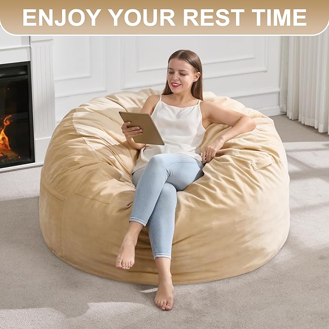 Hobestluk 4FT Bean Bag Chair Giant Bean Bag Chairs for Adults Large Bean Chairs with Removable Cover, Beanbag Chair with Filler, Adult Bean Bag Chairs for Living Room, Bedroom