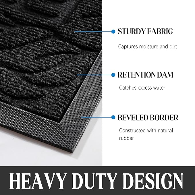 Yimobra Welcome Mat Outdoor, 29.5x17 Waterproof Door Mat Outside Entrance, All-Weather Non Slip Front Door Mat, Low-Profile Entryway Mat Indoor, Porch and Patio, Black