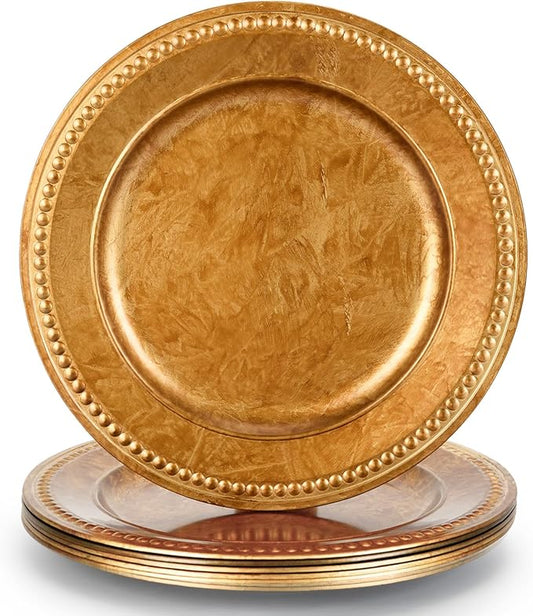 13" Vintage Brown Charger Plate, Rustic Chargers for Dinner Plates, Elegant Table Setting Centerpieces Decor Bulk Wedding Christmas Thanksgiving Holiday Parties Events, Set of 6