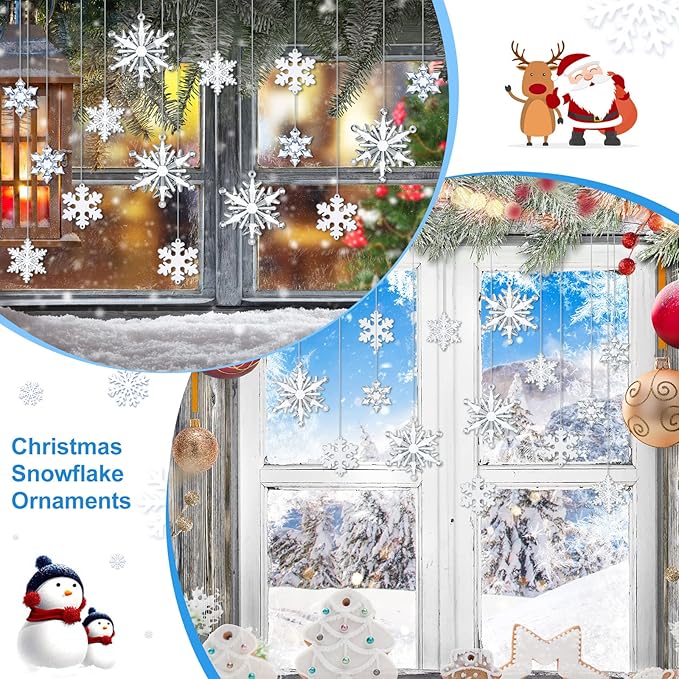 Dilunave 40 Pieces Christmas Snowflake Ornaments Acrylic Christmas Tree Decorations Crystal Snowflakes Translucent Winter Hanging Ornament for Tree(Clear)