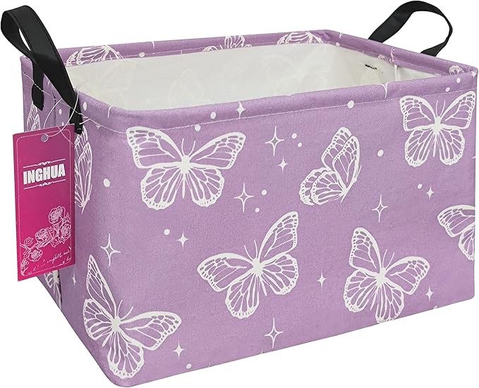Rectangular Storage Basket Fabric Organizer Bin for Toys,Books,Clothes,Gifts,Pets-Perfect for Home,Office,Nursery,Dorm,Shelf(Rec-butterfly )