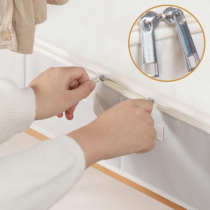 Under the Bed Storage Bins, Closet Organizers with Reinforced Handles for Blanket, Sheets, Pillows, Towels, Shoes, Beige, 2 Pack, 23.6 x 11.8 x 5.9 Inch