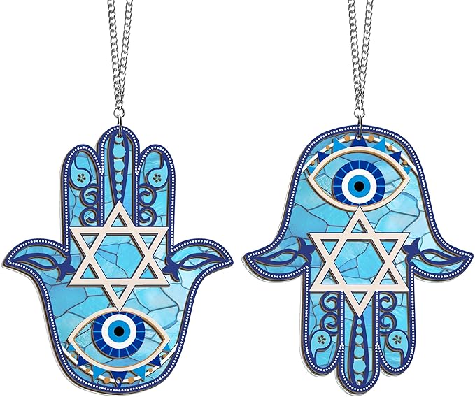 FLAGWIX Hanukkah Gifts for Men, Women - Christmas, Birthday Gifts for Mom, Friends, Hamsa Hand Home Decor, Good Luck, Spiritual, Housewarming Gift Ideas - Single Window Suncatcher Hanging Decorations