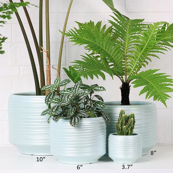 8 Inch + 6 Inch Ceramic Plant Pots Indoor with Drainage – Flower Pot Set, Decorative Indoor Planters for House Plants and Garden Use