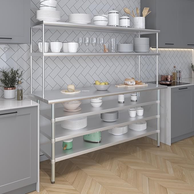 AmGood Stainless Steel Double-Tier Shelf | Work Table Overshelf | NSF Certified | Fits Over Tables | Many (72 in. Long x 18 in. Deep)