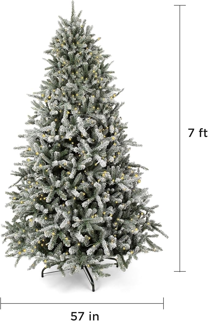 Papyrus Frosted 7 ft Pre-Lit Artificial Christmas Tree, Blue Spruce, Warm White Lights, Includes Stand and Storage Bag