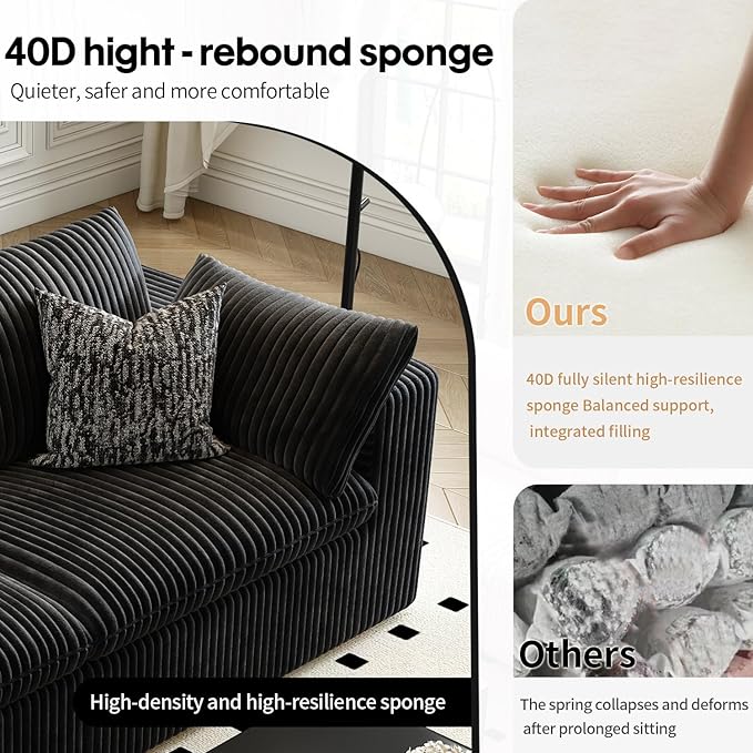 157.5" Cloud Couch Oversized Modular Sectional Sofa for Living Room,Modern Sofa with Deep Seat，8 Seater Boneless Couch with 2 Ottoman,Comfy Upholstered Couches for Apartment, Studio, Office,Black