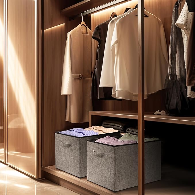 SIMPLE HOUSEWARE 15 x 13 Inch Collapsible Fabric Storage Bin with Handles, 2 Pack, Dark Gray