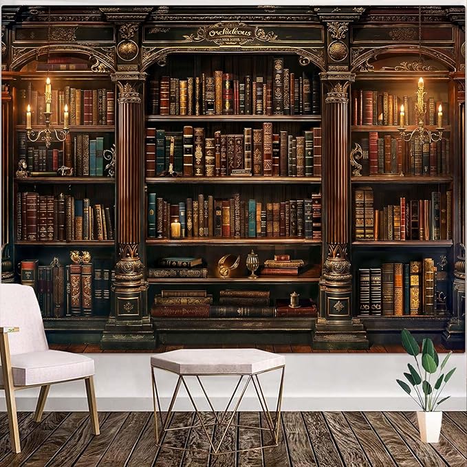 Accnicc Vintage Bookshelf Tapestry Medieval Art Book Tapestries Wall Hanging Gothic Dark Academia Retro Library Backdrop Tapestry for Bedroom Living Room Dorm Study Classroom 60 × 44 inch