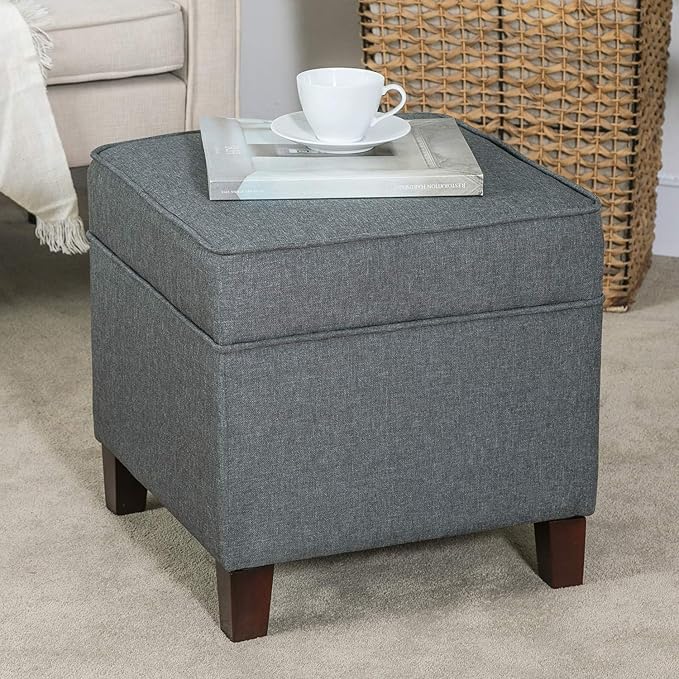 Adeco Chest and Footrest-Square Seat Storage Bench Ottoman, Gray