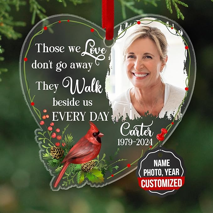 2025 Personalized Memorial Acrylic Ornament – Christmas-Birthday-Anniversary Keepsake for Loss of Loved One – Custom Photo Name Year – in Loving Memory Heart Decoration