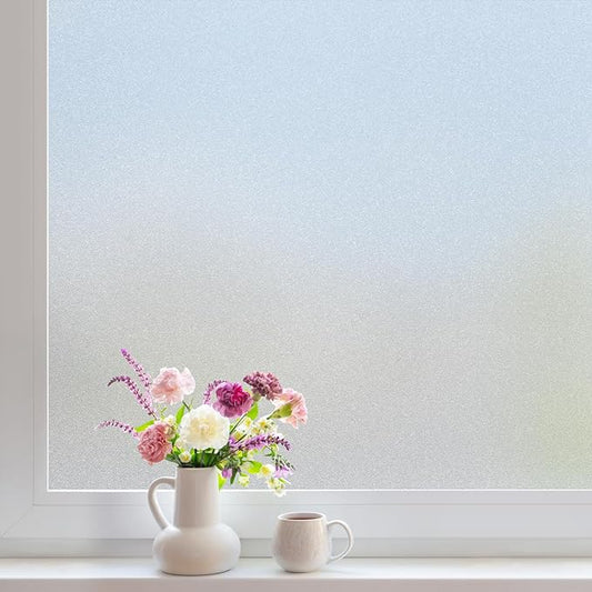 DOWELL Window Privacy Film, Frosted Glass Window Film, Static Cling Non-Adhesive Glass Clings, Sun Blocking Opaque Coverings, Reusable Door Stickers for Bathroom Home Office, Pure, 35.4"x78.5"