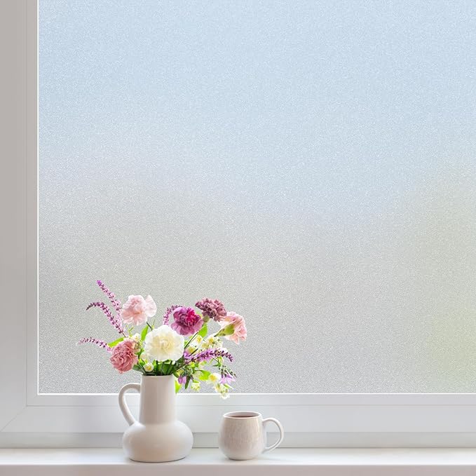 DOWELL Window Privacy Film, Frosted Glass Window Film, Static Cling Non-Adhesive Glass Clings, Sun Blocking Opaque Coverings, Reusable Door Stickers for Bathroom Home Office, Pure, 35.4" x 118"