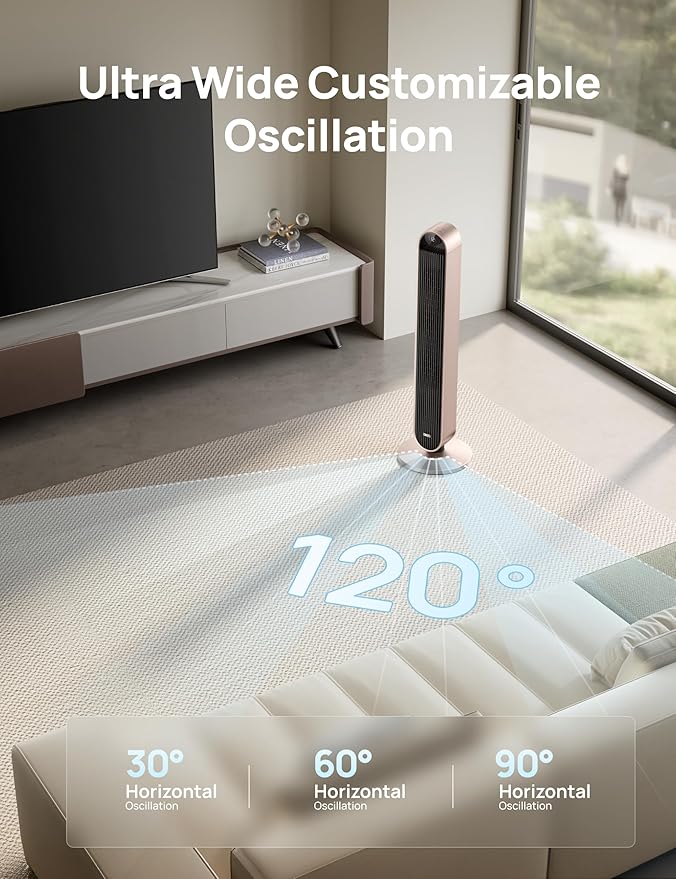 Dreo Smart Tower Fan Voice Control, 120° Oscillating Fan Works with Alexa/Google/App/Remote, 42 Inch, 25dB Quiet DC Bladeless Fan for Bedroom,12 Speeds, Floor Fan for Home, Office, Pilot Max S