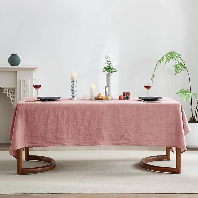 EVERLY 100% Pure Linen Rectangle Tablecloths 60x120Inches for Dining,Buffet Parties,Picnic,Events,Weddings and Restaurants,Decorative Halloween,Thanksgiving Machine Washable Tablecloths-Muddy Pink