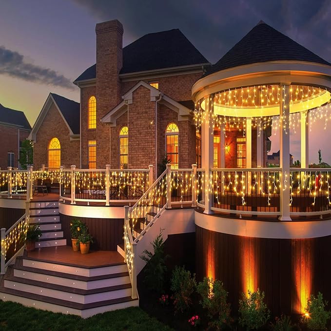 Icicle Lights for Outside, 33FT 400 LED Icicle Christmas Lights Outdoor, Waterproof & 8 Modes & Timer, Plug in Twinkle String Light for Indoor Patio Party Wedding Xmas Holiday Decorations, Warm White