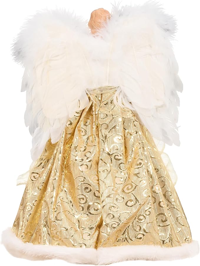 GENMOUS Angel Christmas Tree Topper, 12 Inch Gold Angel Treetop, Angel Figurine Christmas Tree Top, Christmas Tree Decorations for Home