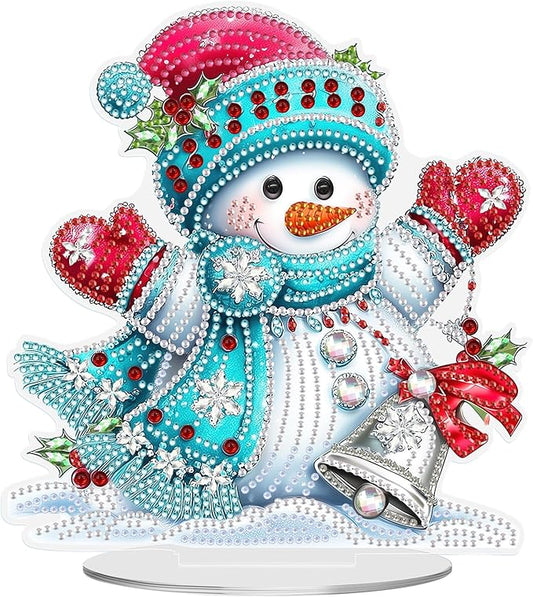 MEIYUDA Christmas Diamond Art Tabletop Kits, Christmas Snowman Diamond Art Painting Desktop Ornaments for Adult, DIY Special Shaped Crystal Desk Placement Ornament for Home Office Decor Crafts Gift