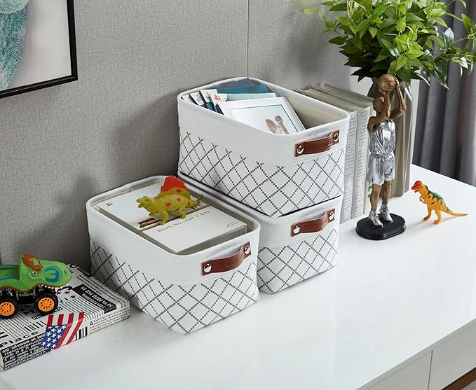 DECOMOMO Small Storage Basket, Closet Storage Bins, Baskets for Organizing Shelves (White Check, Small - 6 Pack)