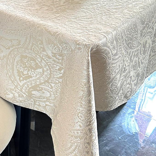 70"x140" Jacquard Fabric Tablecloth, Waterproof Table Cloth Rectangle Tables, Heavy Weight Large Dining Table Cover for Dining Room, Wedding, Parties - Milky White